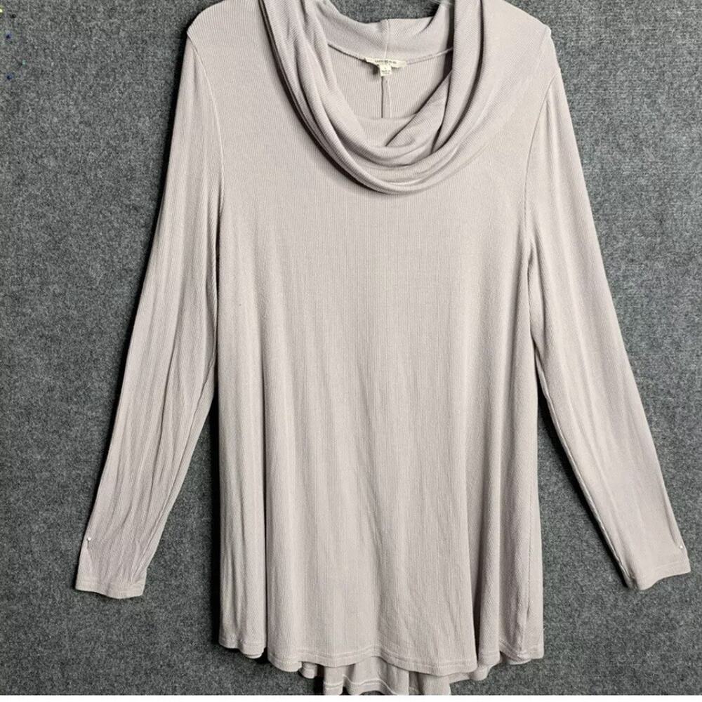 Women UMGEE Long Line Tunic Top MEDIUM Slinky Cowl Neck Ribbed Knit Cotton Blend